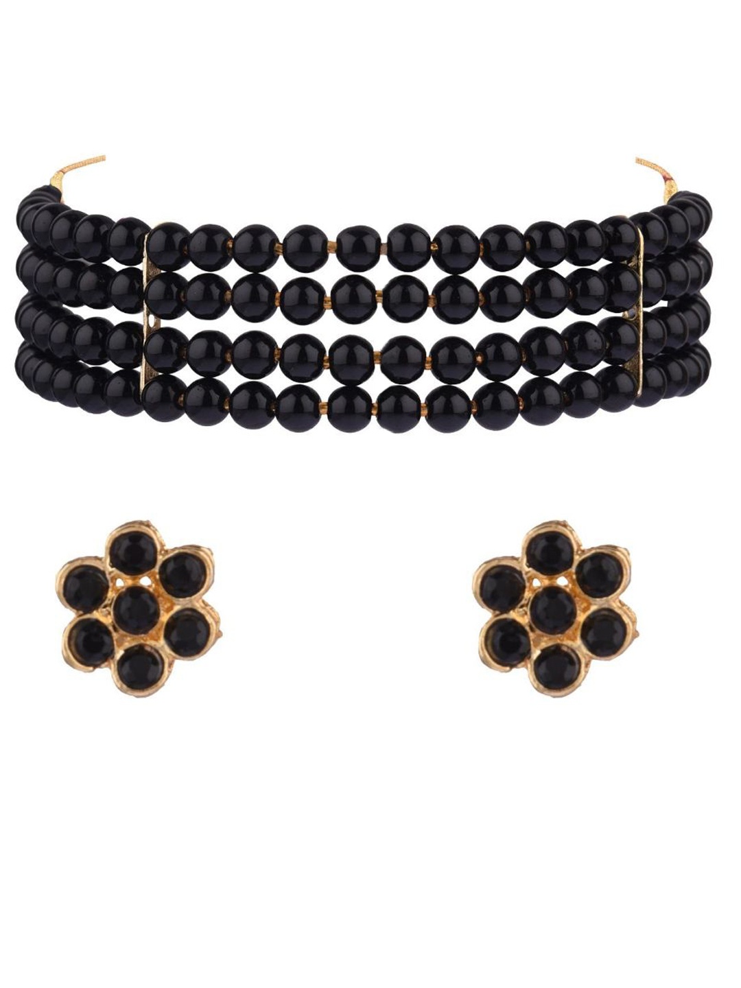 

Efulgenz Gold-Plated Black Beaded Traditional Jewellery Set