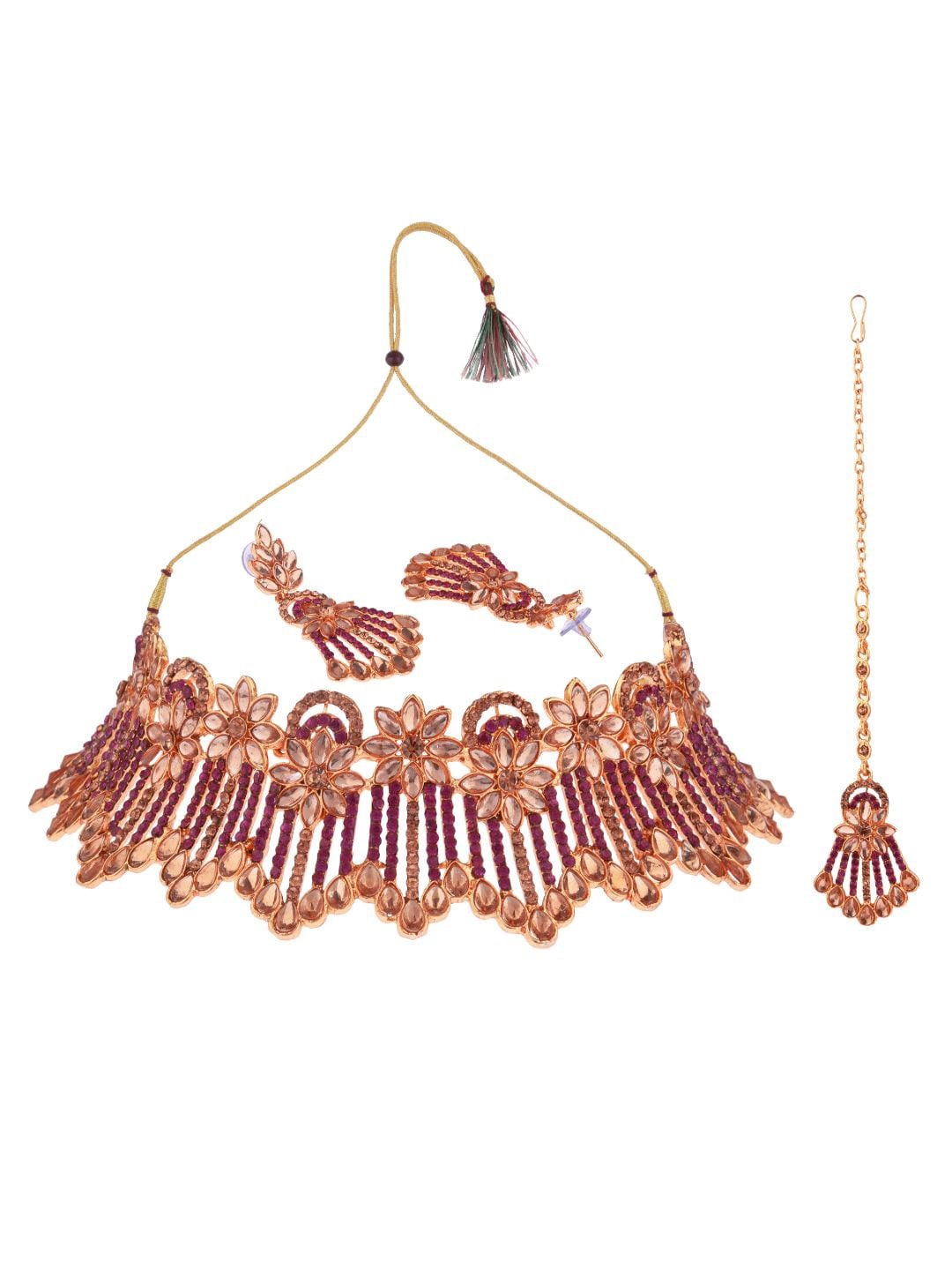 

Efulgenz Gold-Plated Pink Crystal Studded Traditional Jewellery Set