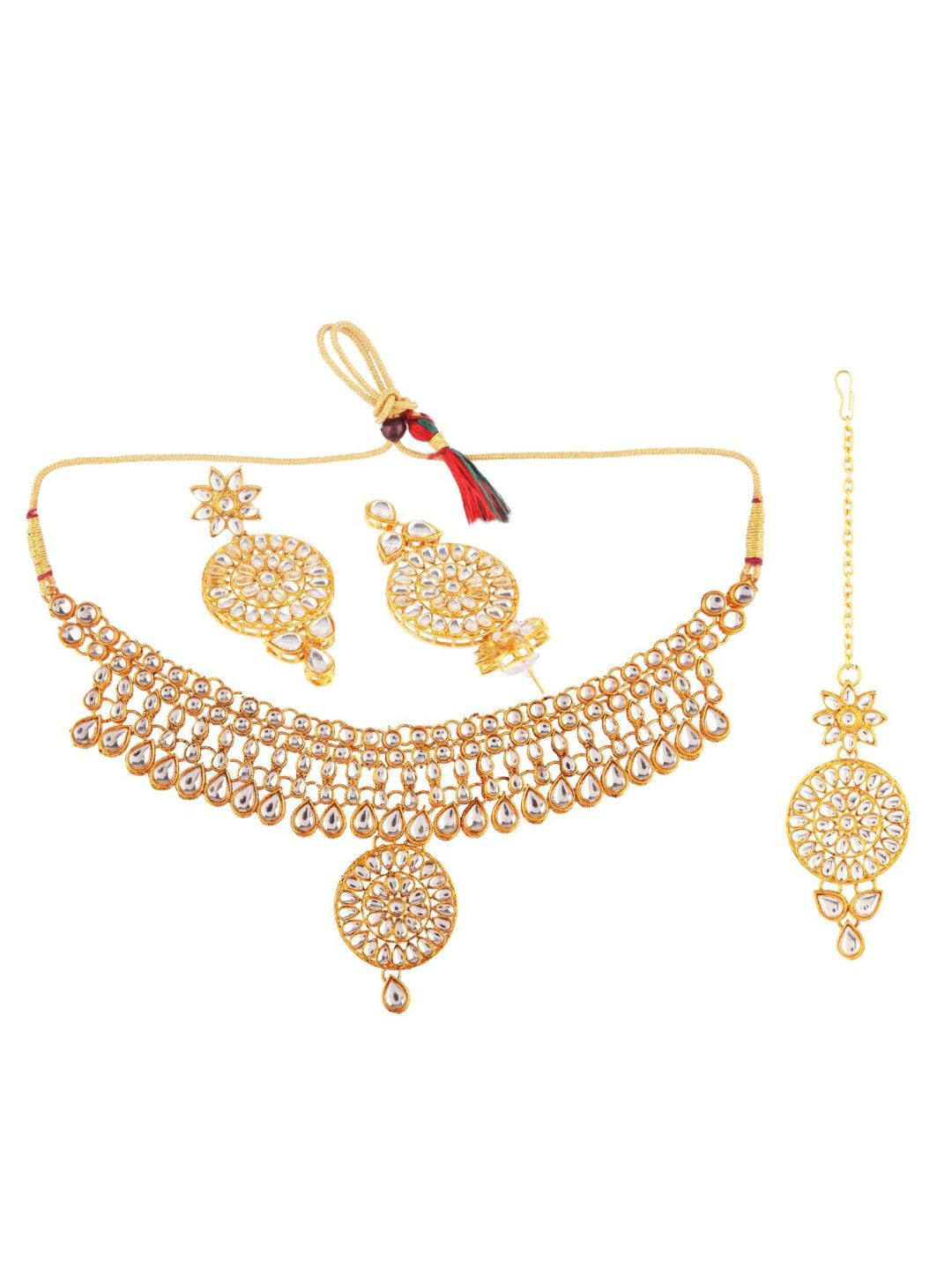 

Efulgenz Gold-Plated White Kundan-Studded Traditional Jewellery Set