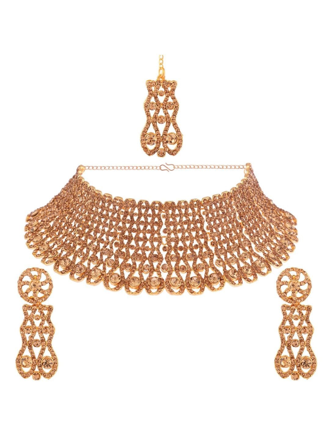 

Efulgenz Gold-Plated Crystal Studded Traditional Bridal Jewellery Set