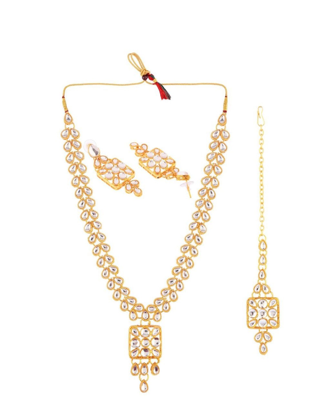 

Efulgenz Gold-Plated White Kundan-Studded Traditional Jewellery Set
