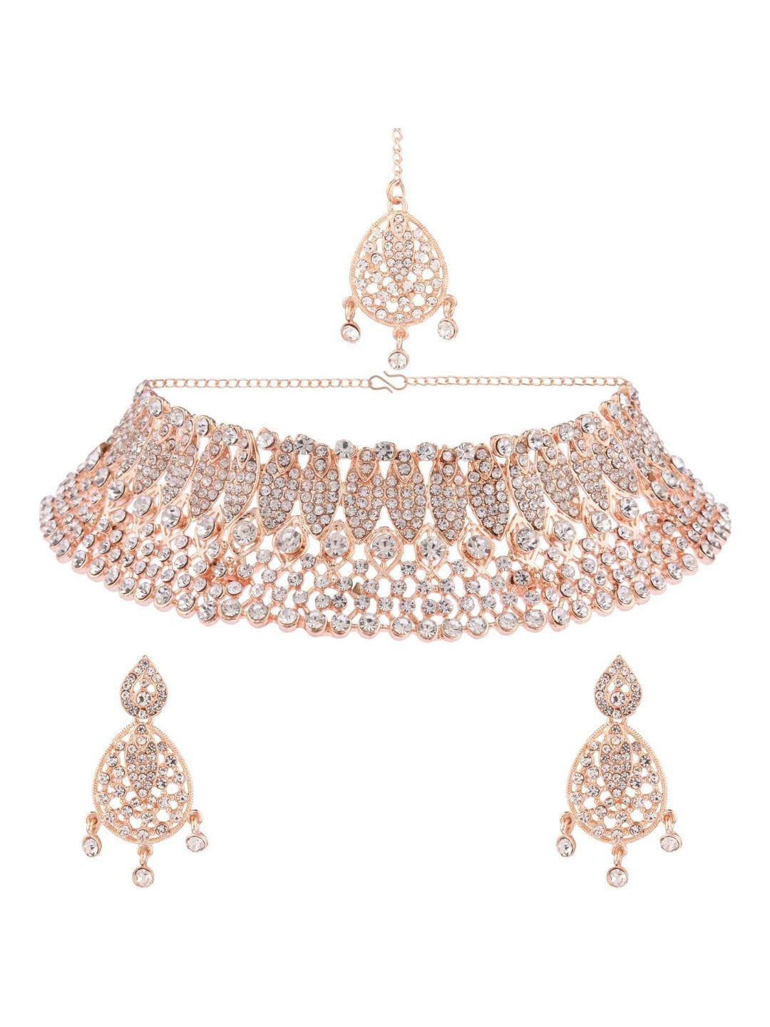 

Efulgenz Gold-Plated White Crystal Studded Traditional Bridal Jewellery Set