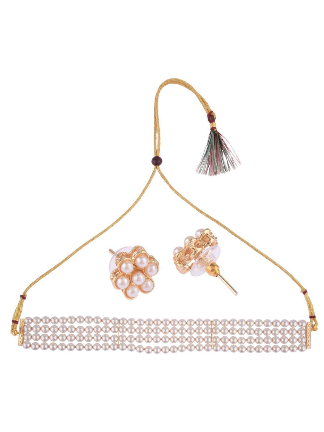 

Efulgenz Gold-Plated White Beaded Traditional Jewellery Set