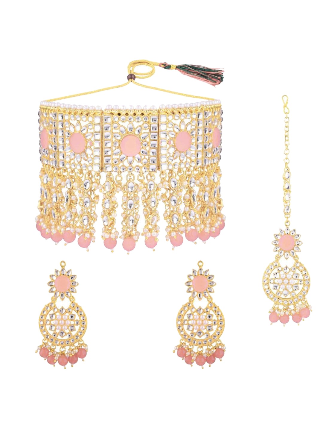 

Efulgenz Gold-Plated Peach Beads Studded Choker Jewellery Set