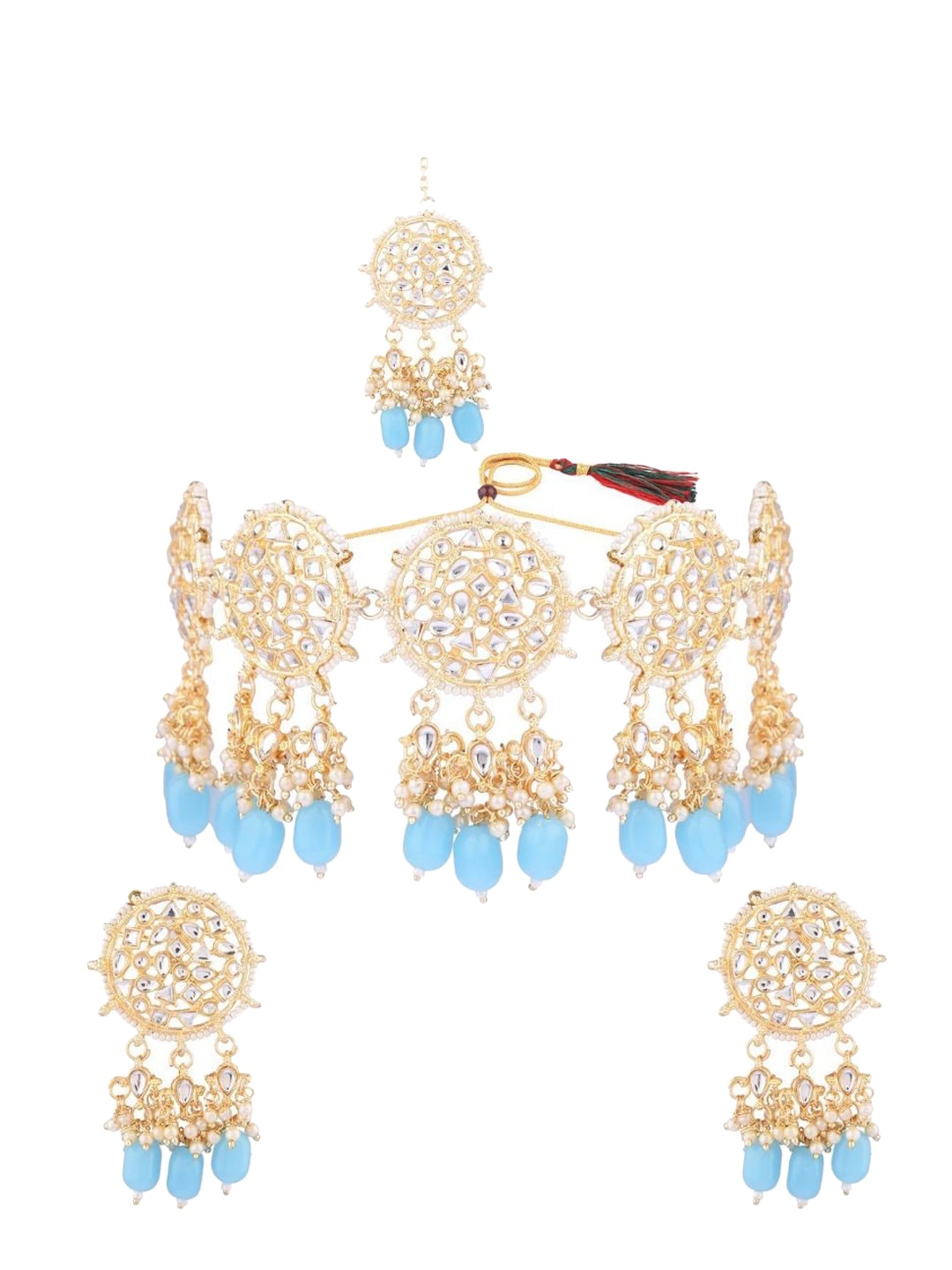 

Efulgenz Gold-Plated Blue Crystals Studded Choker Jewellery Set