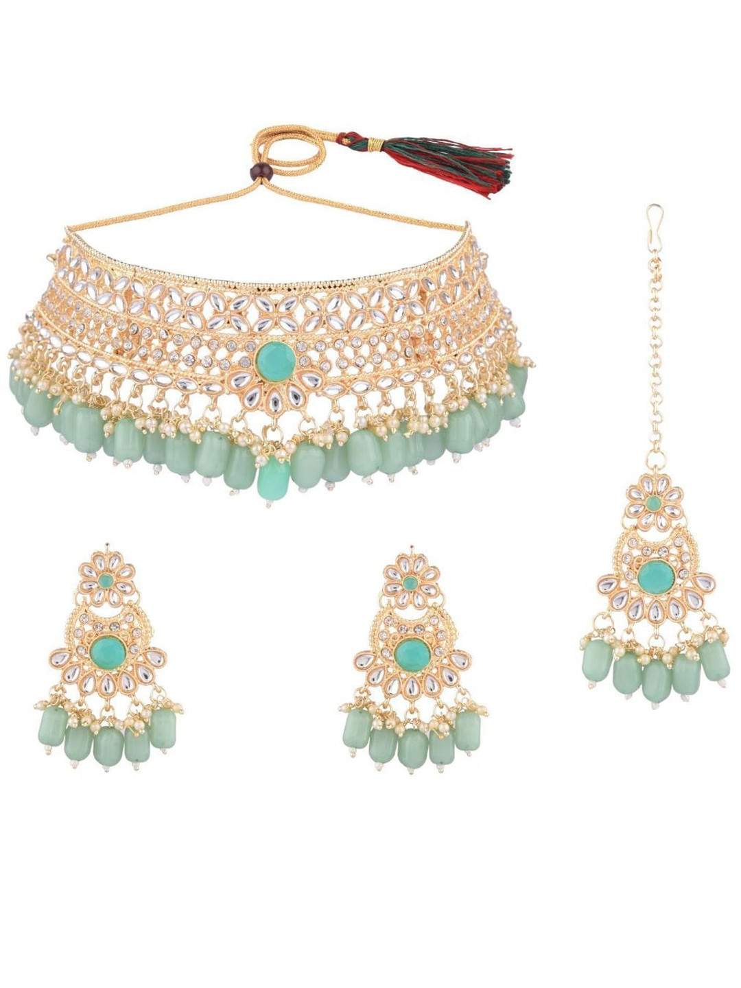 

Efulgenz Gold-Plated Blue Crystals Studded Choker Jewellery Set