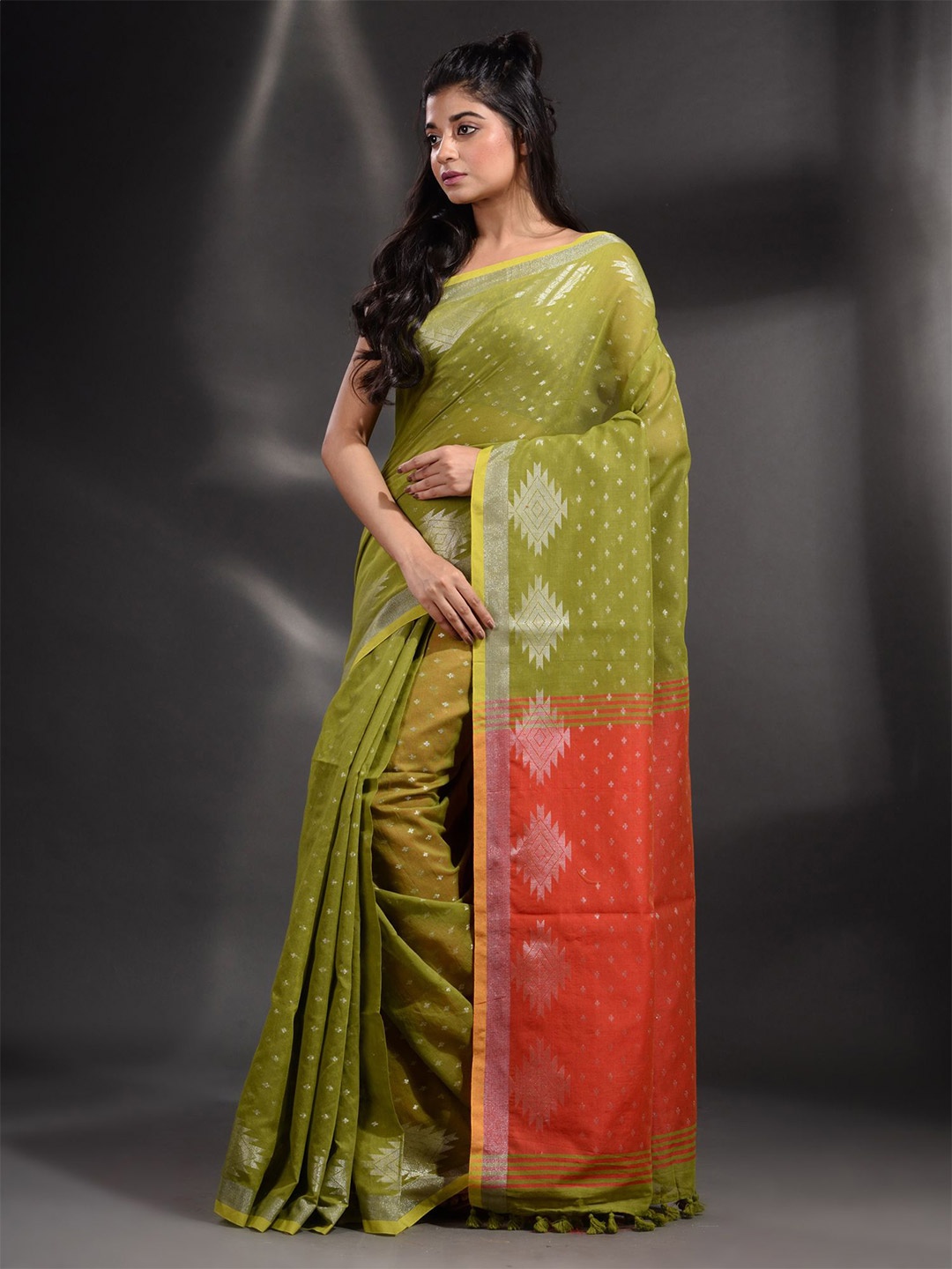 

Arhi Green & Orange Woven Design Saree