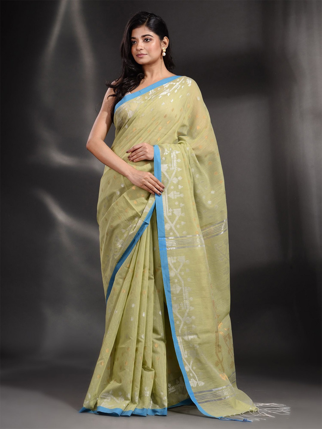 

Arhi Green & Blue Woven Design Zari Pure Cotton Saree