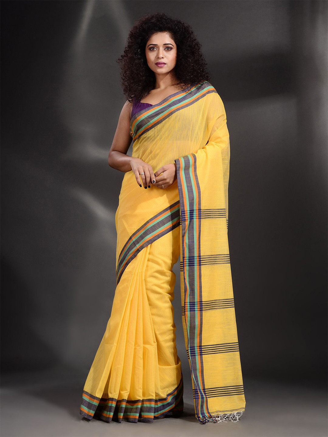 

Arhi Yellow & Blue Woven Design Pure Cotton Saree