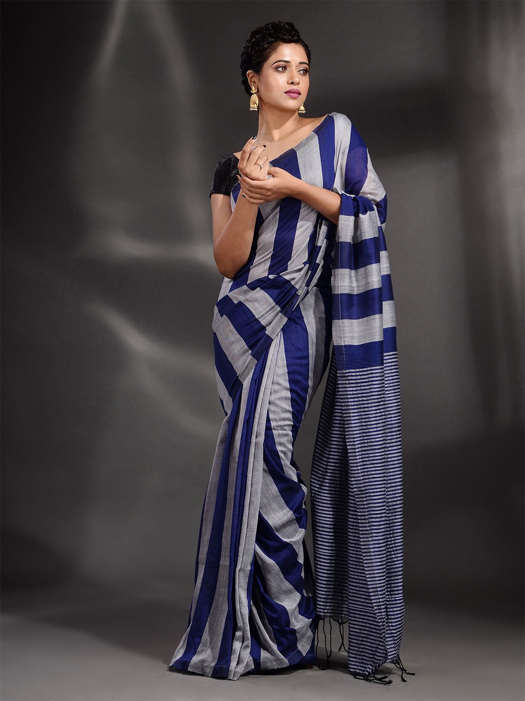 

Arhi Blue & Grey Striped Pure Cotton Saree