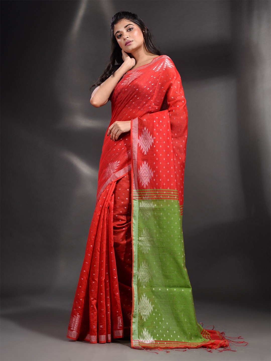 

Arhi Red & Green Woven Design Zari Saree