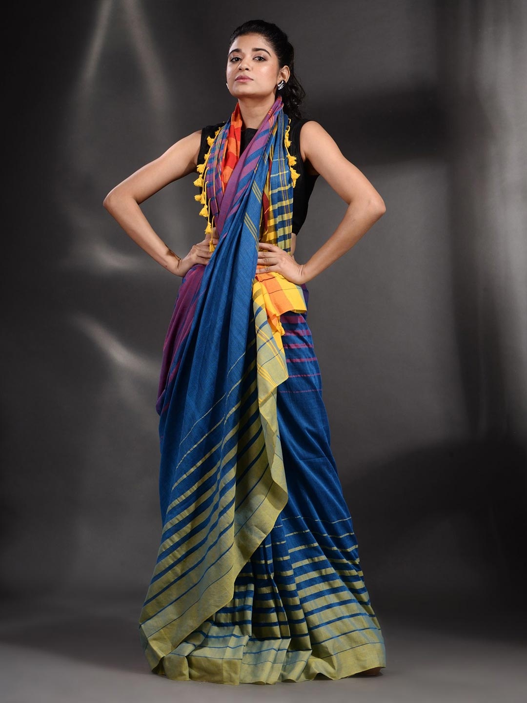 

Arhi Blue & Mustard Checked Pure Cotton Saree