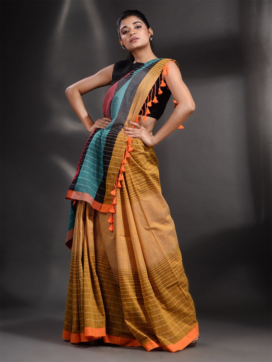 

Arhi Mustard & Red Checked Pure Cotton Saree