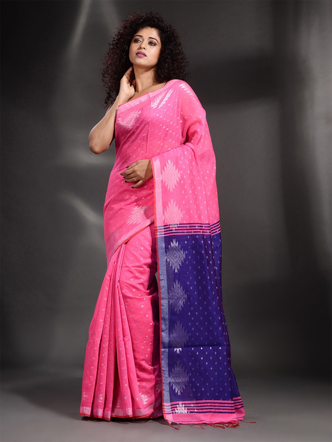 

Arhi Pink & Blue Woven Design Zari Saree