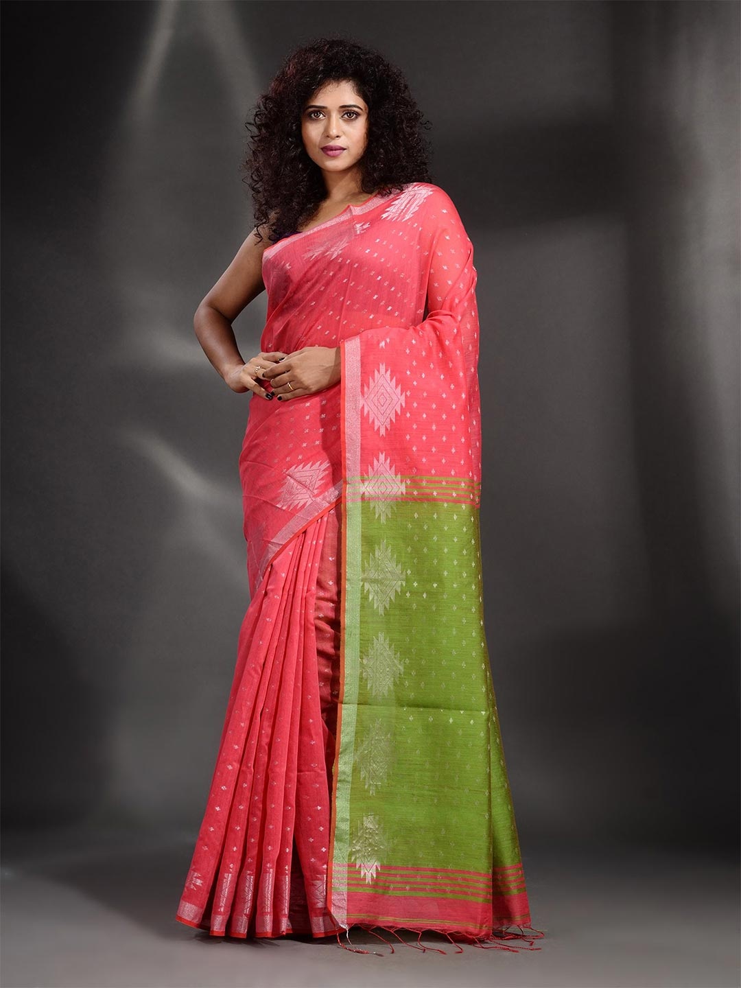 

Arhi Pink & Green Woven Design Zari Saree