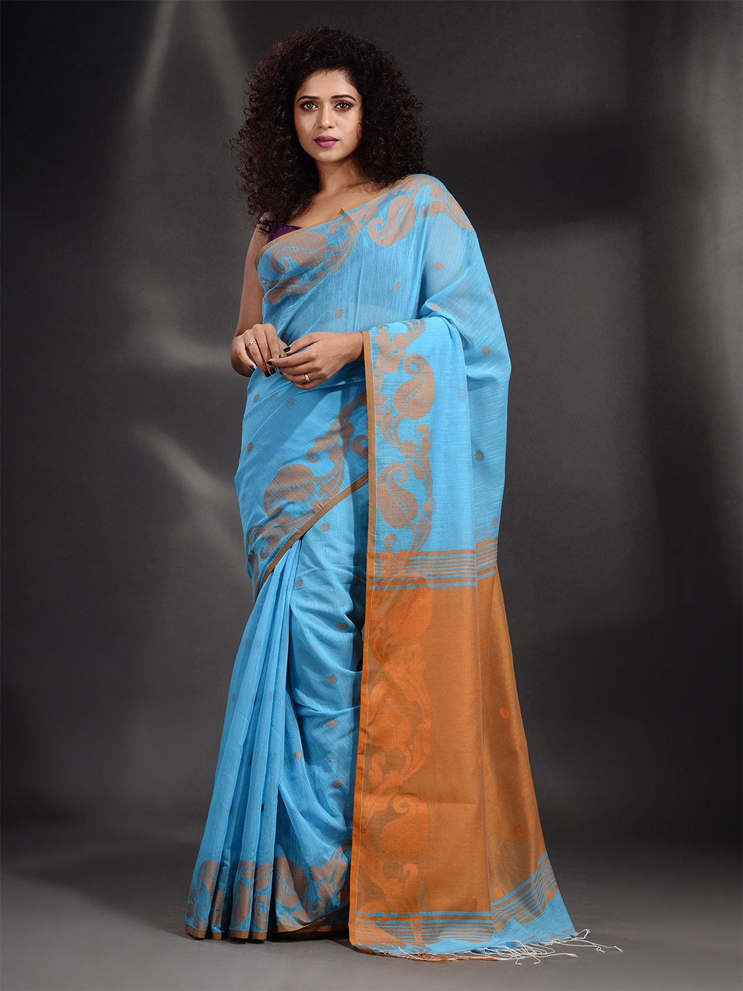 

Arhi Blue & Brown Woven Design Pure Cotton Saree