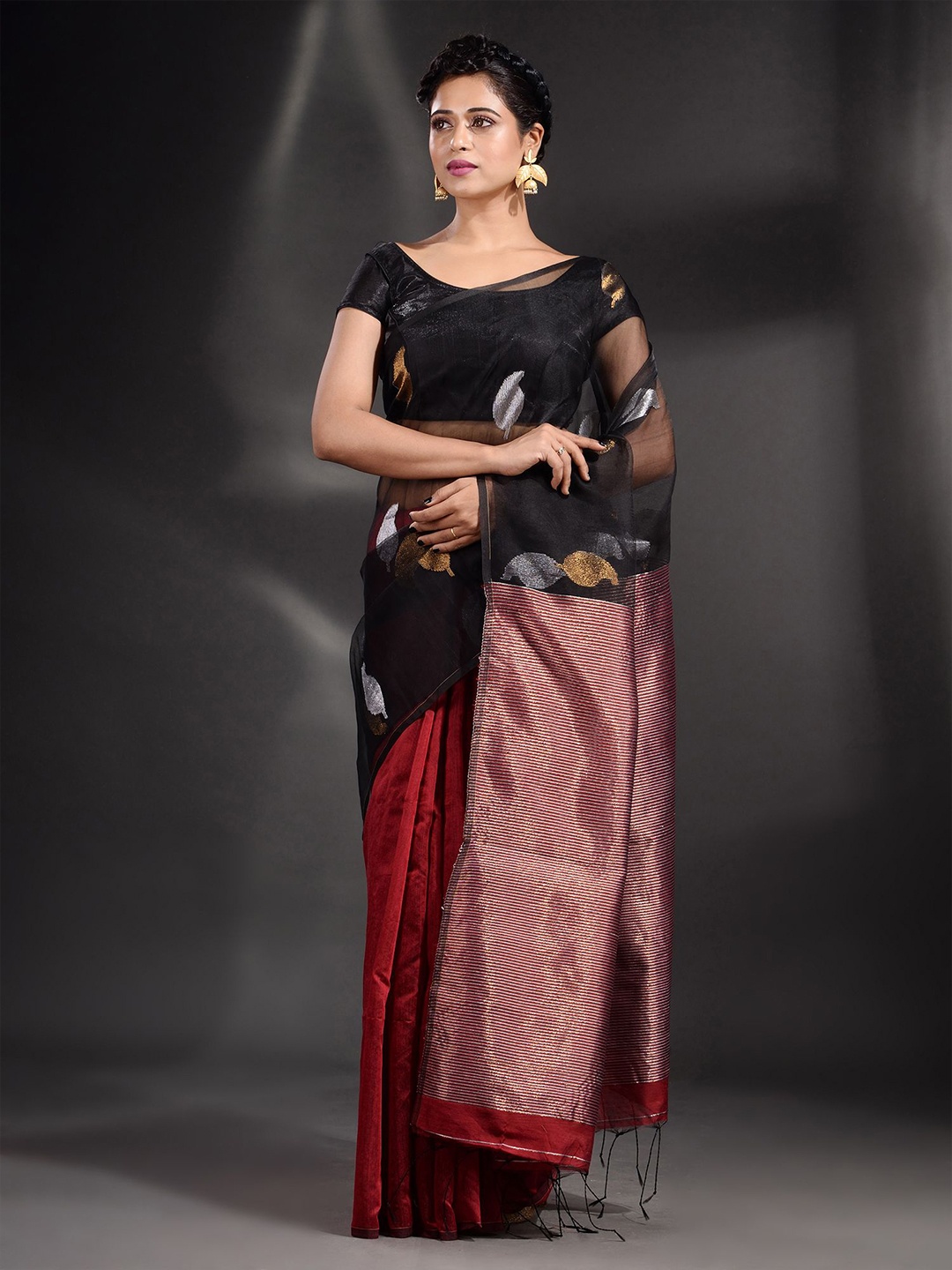 

Arhi Black & Red Woven Design Zari Saree