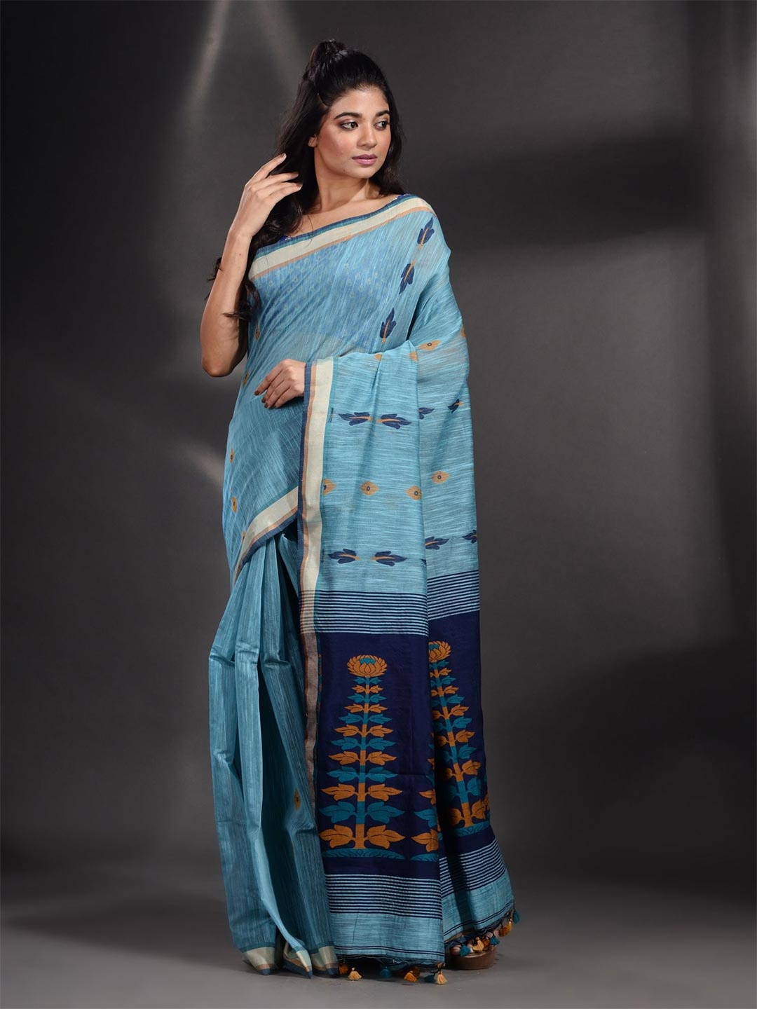 

Arhi Blue & Brown Woven Design Pure Cotton Saree