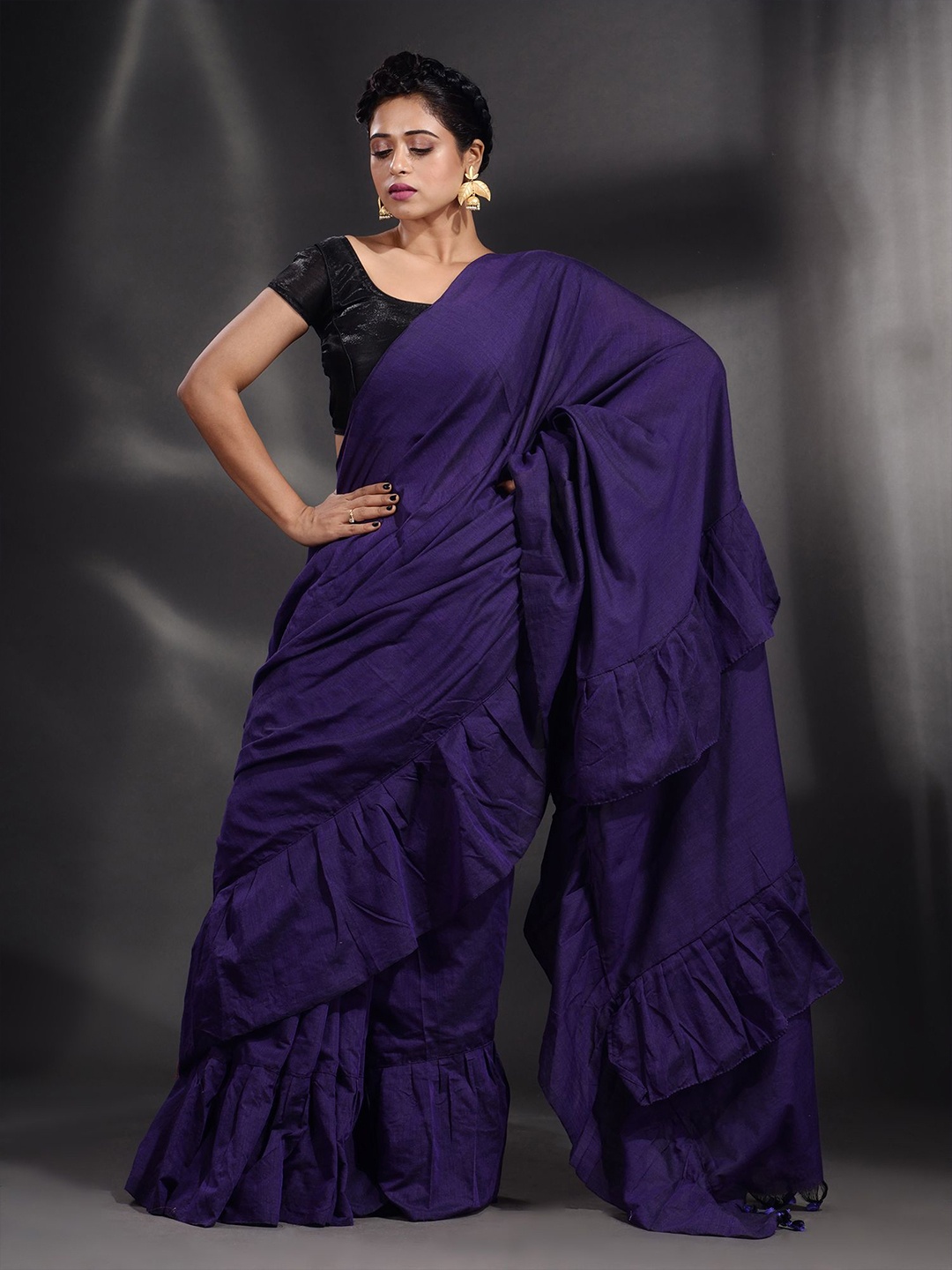 

Arhi Purple Pure Cotton Ruffle Saree