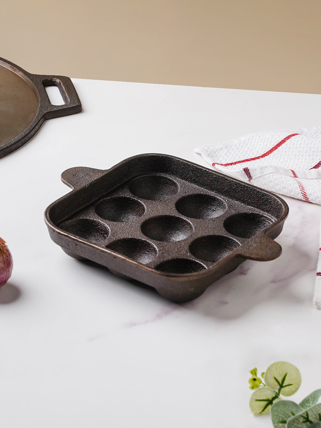 

Nestasia Black 9-pit Cast Iron square Non-sticky Paniyaram Pan