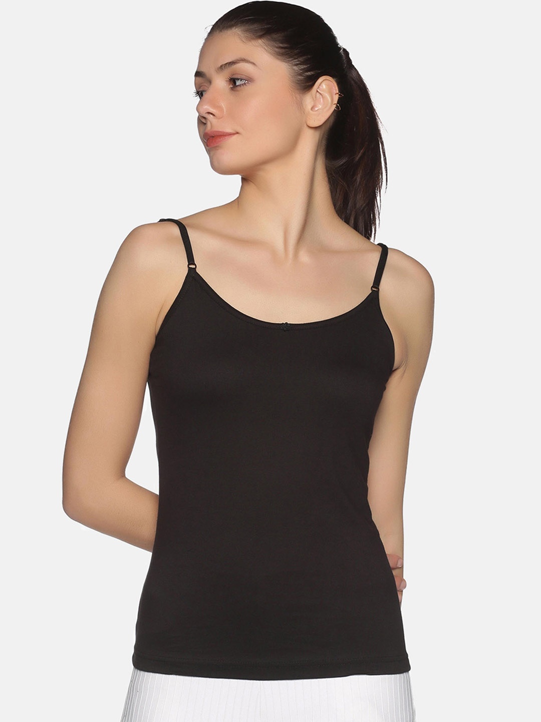 

NOT YET by us Women Black Solid Adjustable Strap Camisoles