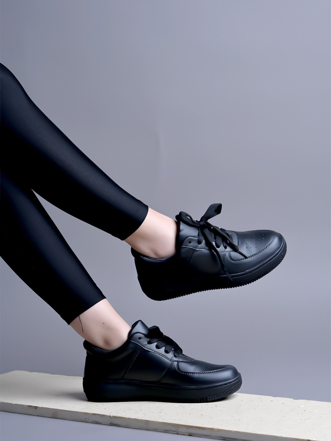 Shoetopia Women Black Perforations Sneakers