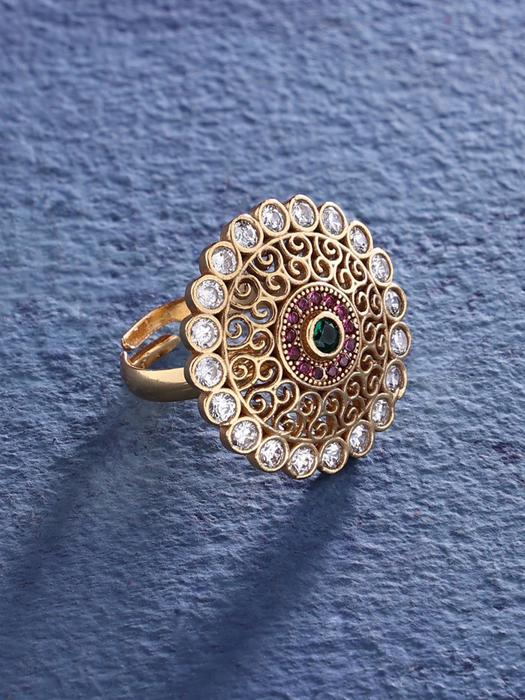 

Zaveri Pearls women's Gold-Plated Pink & White Stone Studded Adjustable Finger Ring