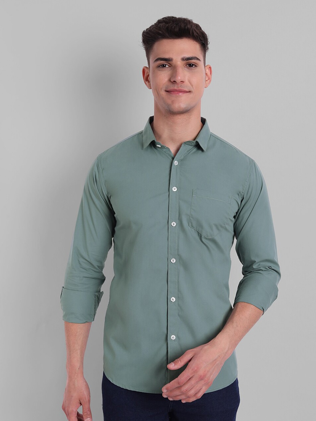 

Majestic Man Men Teal Slim Fit Casual Shirt