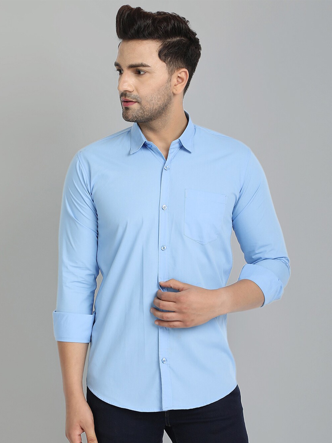 

Majestic Man Men Blue Slim Fit Casual Shirt