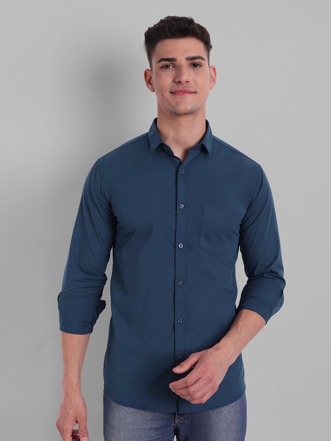 

Majestic Man Men Blue Slim Fit Casual Shirt