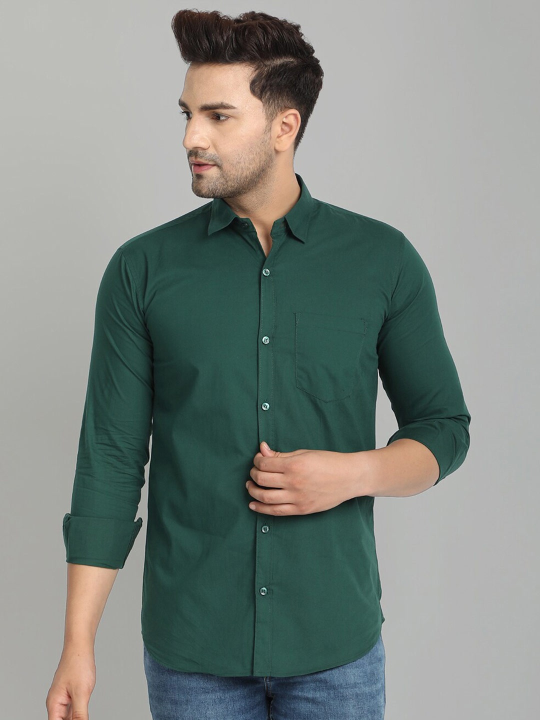 

Majestic Man Men Green Slim Fit Casual Shirt