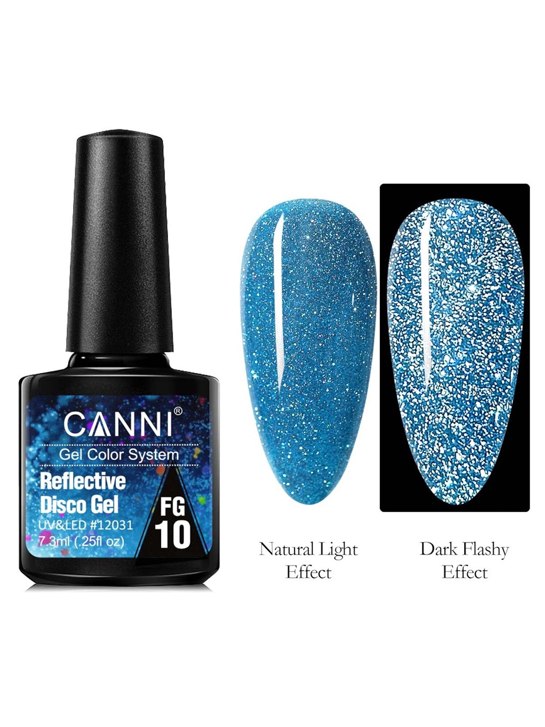 

CANNI Reflective Disco Gel Sparkle Soak Off UV & LED Nail Polish 7.3 ml - Shade FG10, Blue