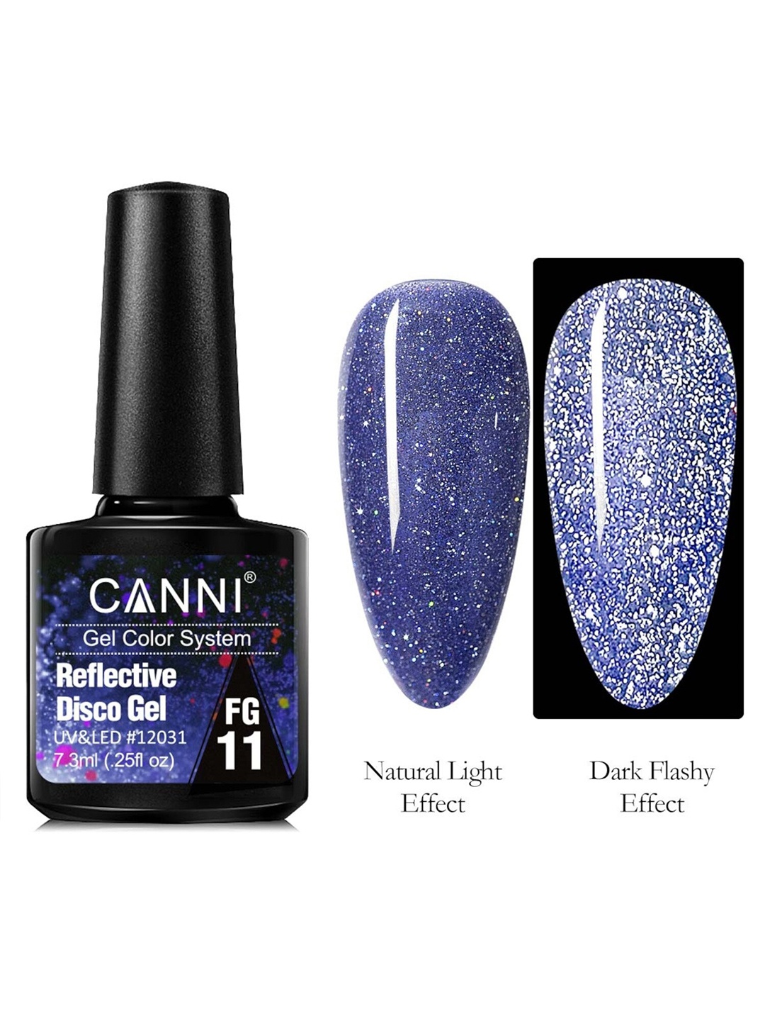 

CANNI Reflective Disco Gel Sparkle Soak Off UV & LED Nail Polish 7.3 ml - Shade FG11, Blue