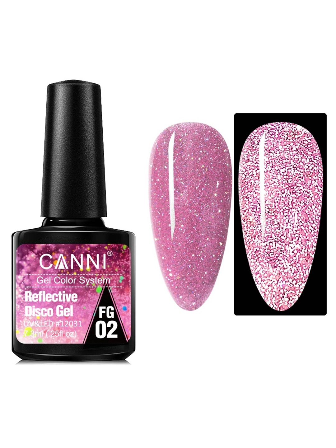 

CANNI Reflective Disco Gel Sparkle Soak Off UV & LED Nail Polish 7.3 ml - Shade FG02, Pink