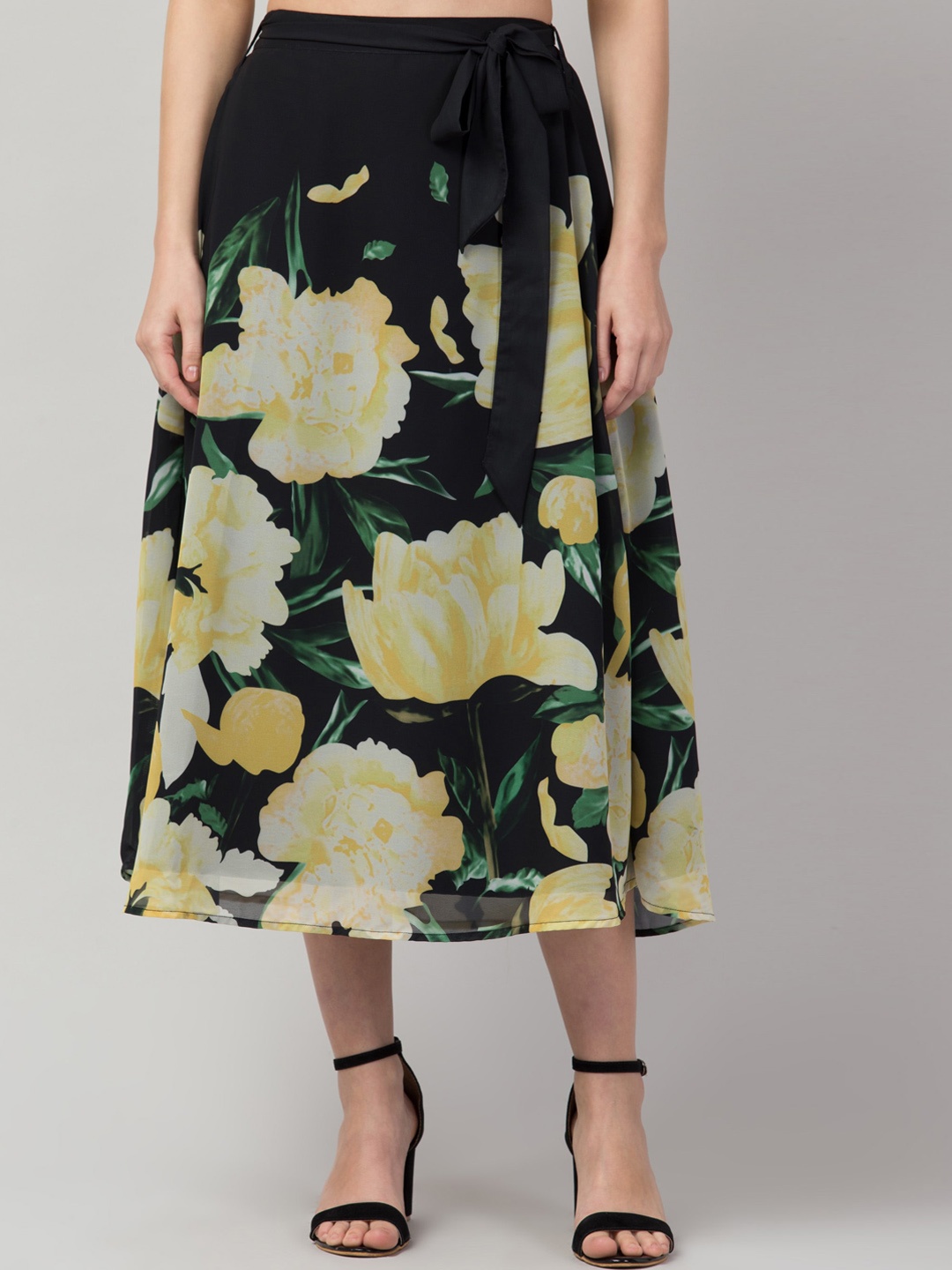 

Hive91 Women Black Floral Printed A-Line Midi Skirts