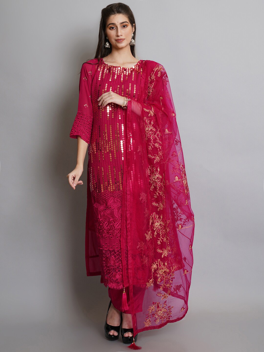 

Stylee LIFESTYLE Magenta Semi-Stitched Dress Material