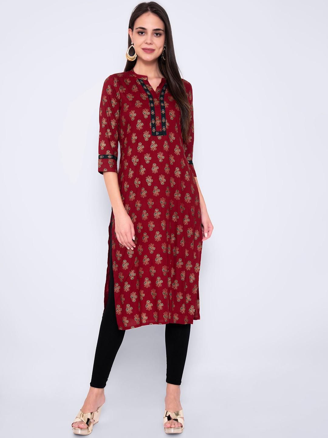 

God Bless Women Maroon Ethnic Motifs Printed Kurta