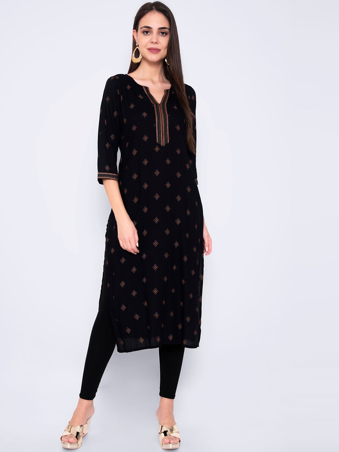

God Bless Women Black Ethnic Motifs Printed Kurta