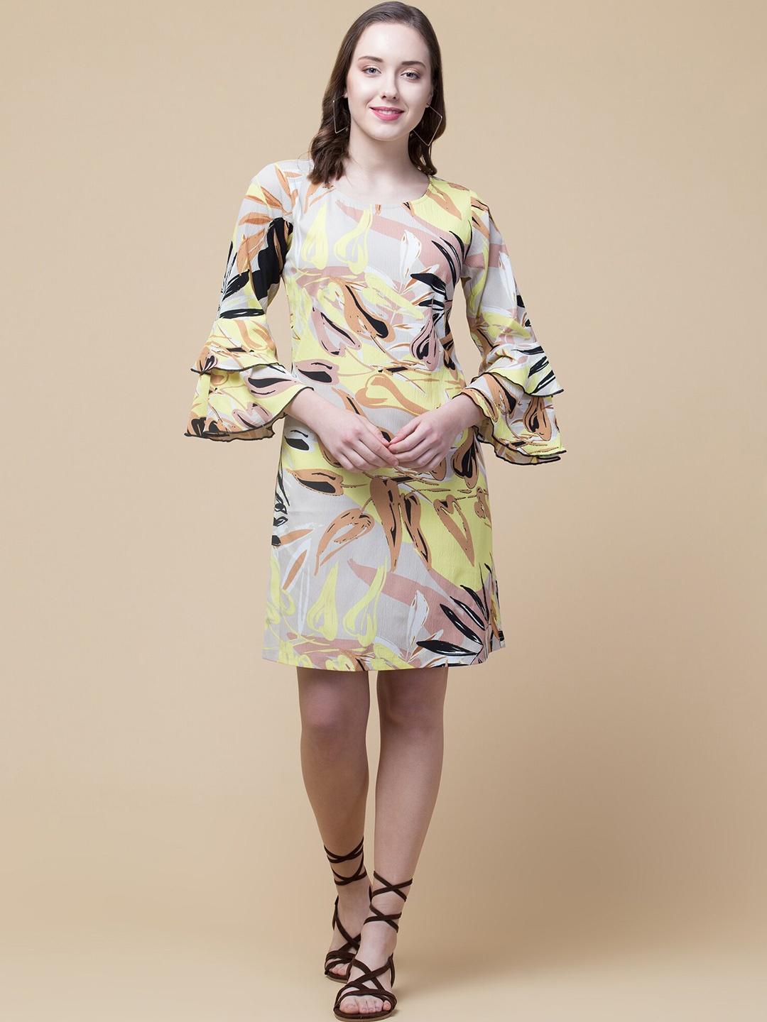 

Hive91 Yellow Floral Georgette A-Line Dress