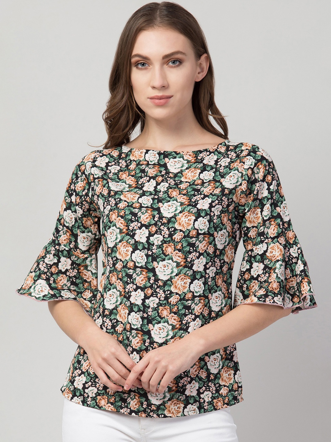 

Hive91 Black Floral Print Georgette Top