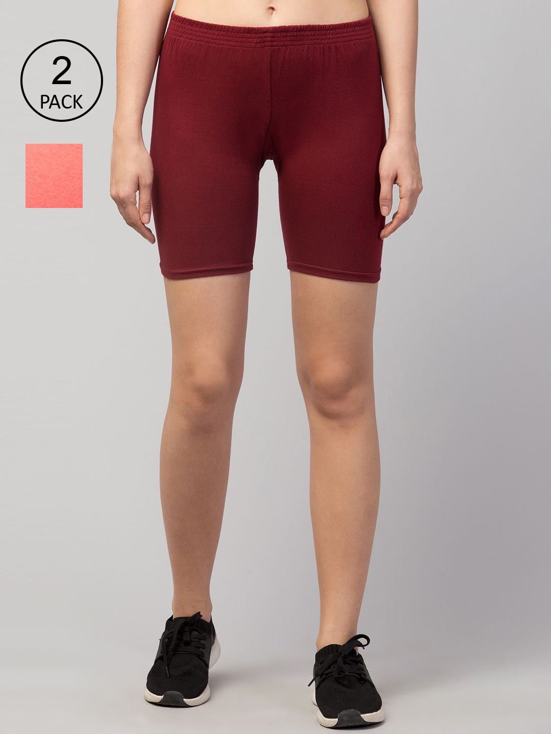

Apraa & Parma Women Maroon Slim Fit Cycling Sports Shorts set of 2