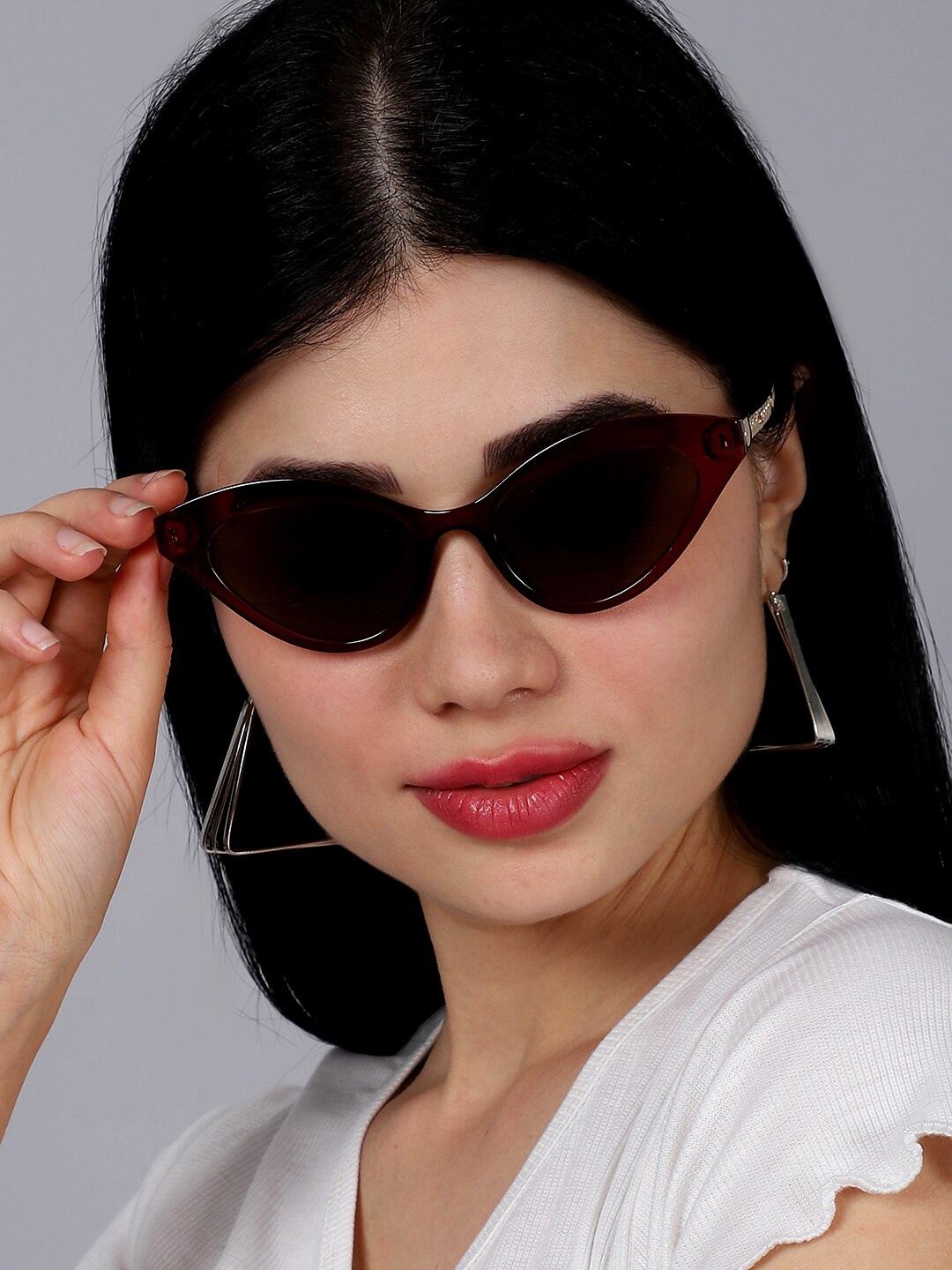 

QUIRKY Women Brown Lens & Brown Cateye Sunglasses with UV Protected Lens