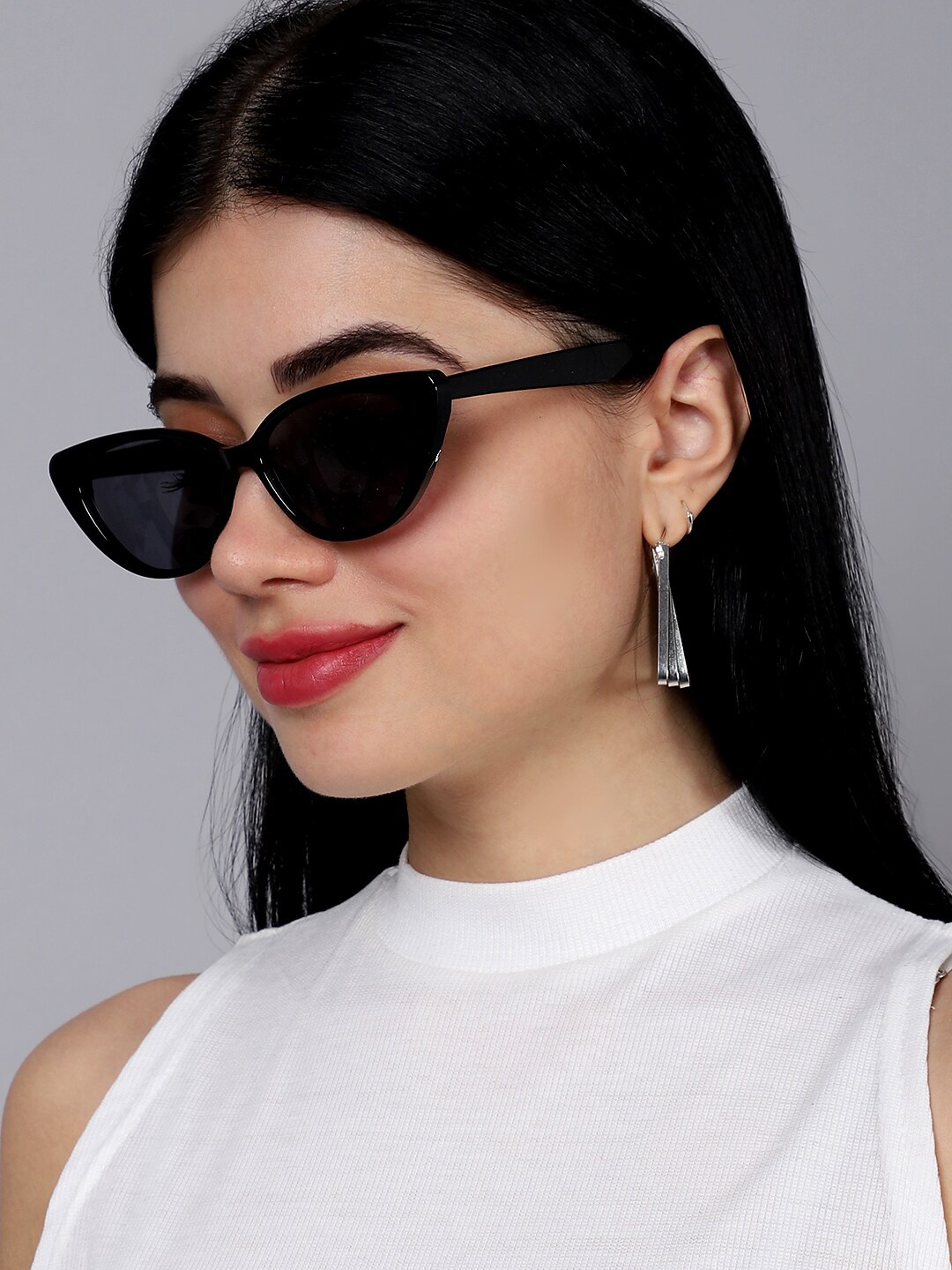 

QUIRKY Unisex Black Lens & Black Cateye Sunglasses with UV Protected Lens