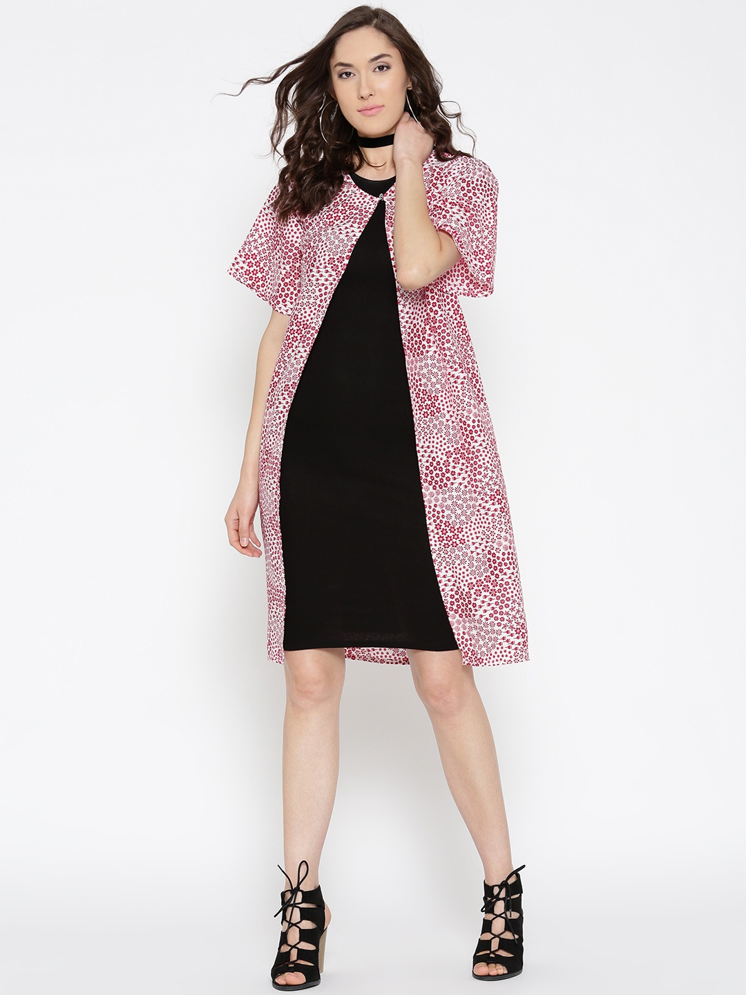 

Sera Red & White Printed Longline Shrug