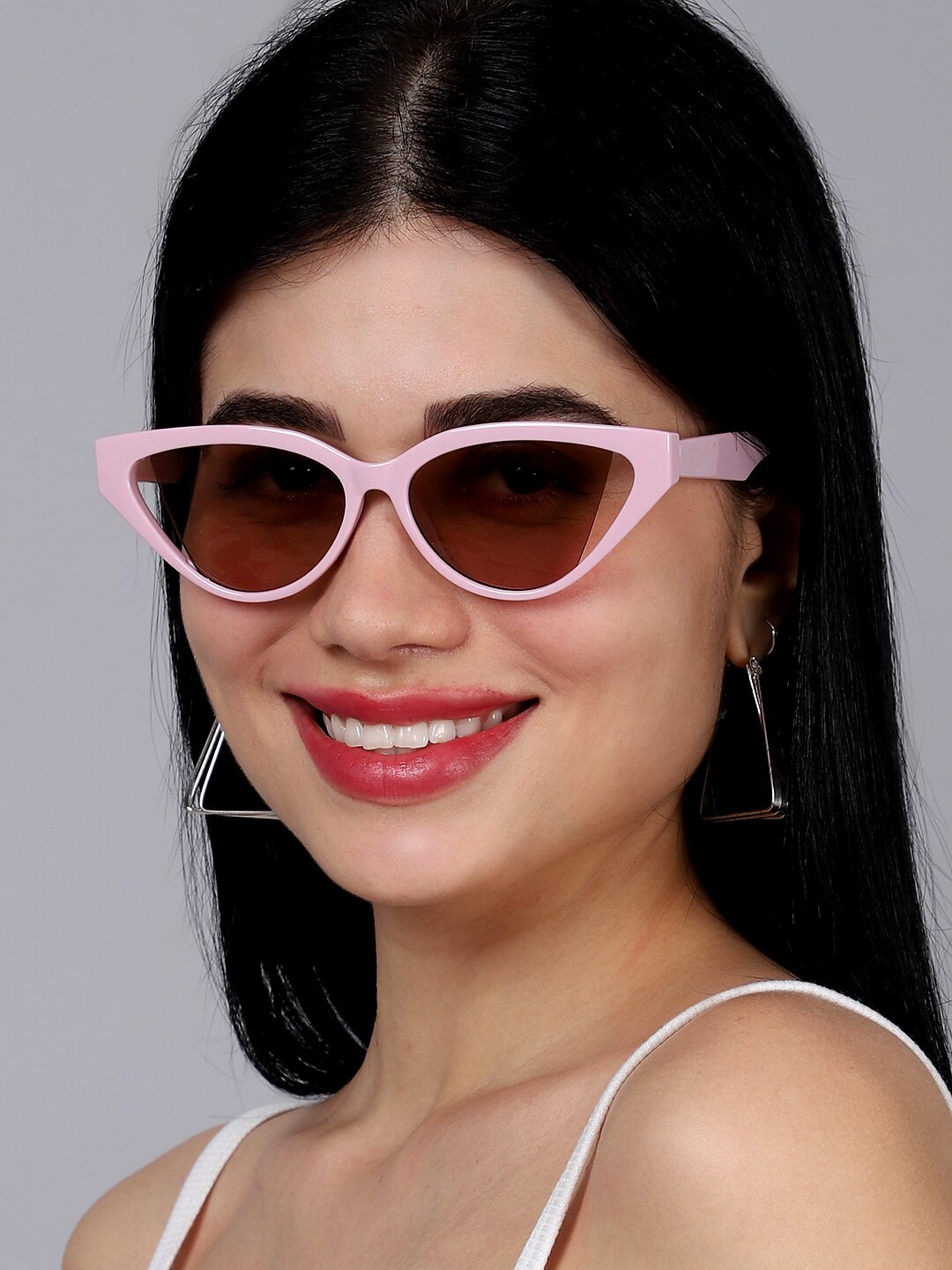 

QUIRKY Women Grey Lens & Pink Cateye Sunglasses with UV Protected Lens