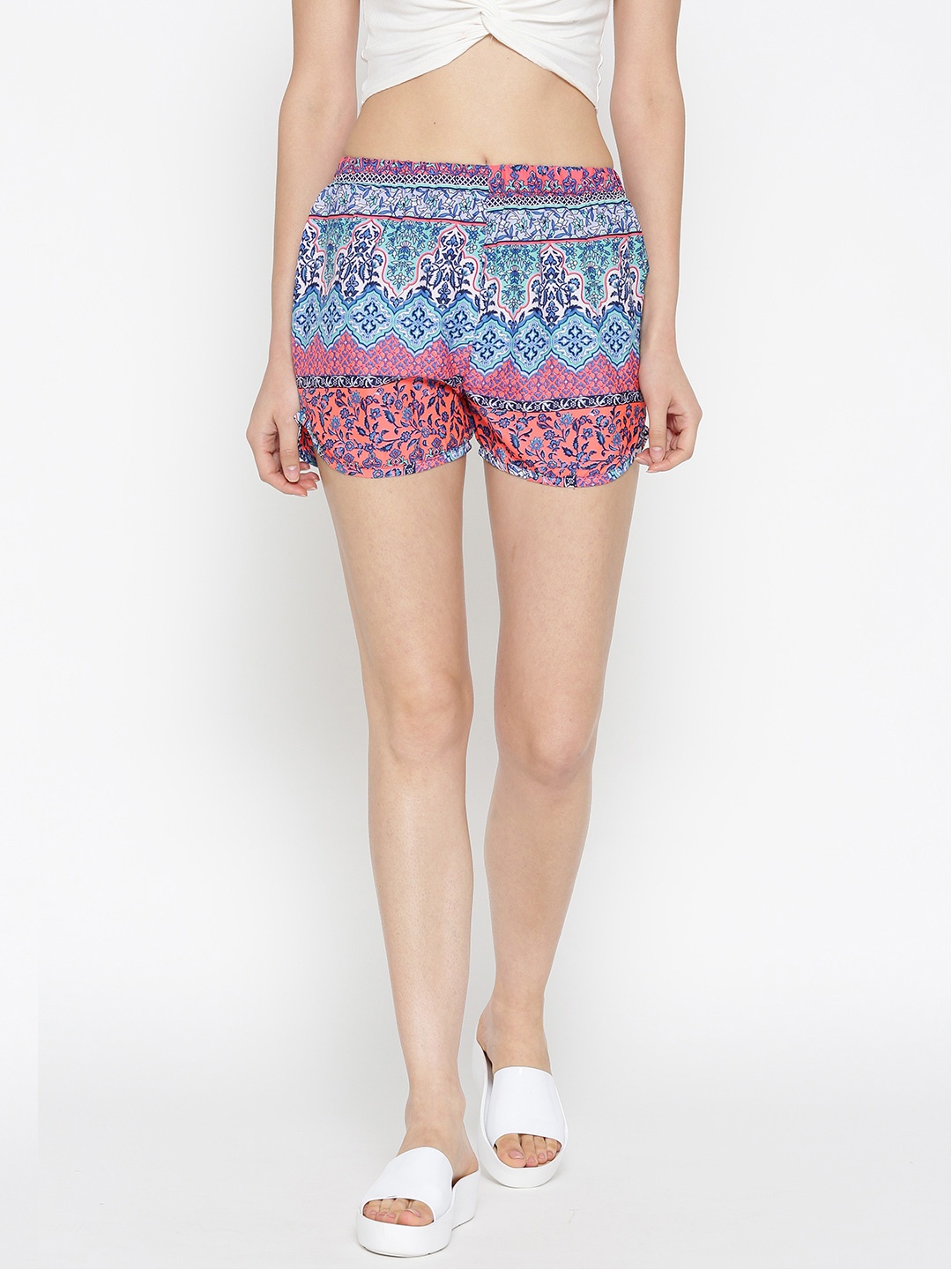 

Sera Women Blue & Coral Pink Printed Shorts