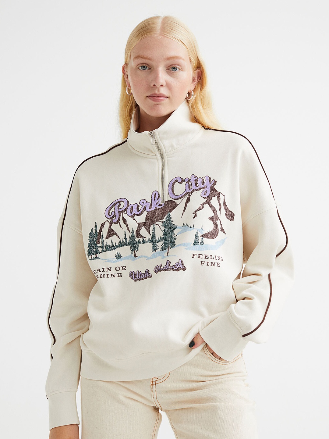 H&M Women White Printed Sweatshirt