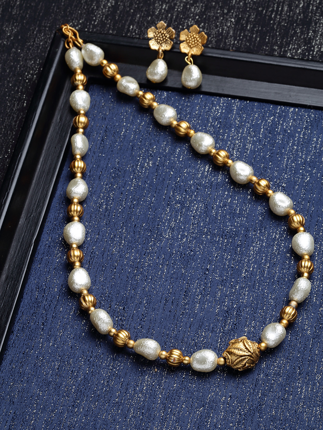 

PANASH Women Gold-Plated Off-White Pearl-Studded Jewellery Set