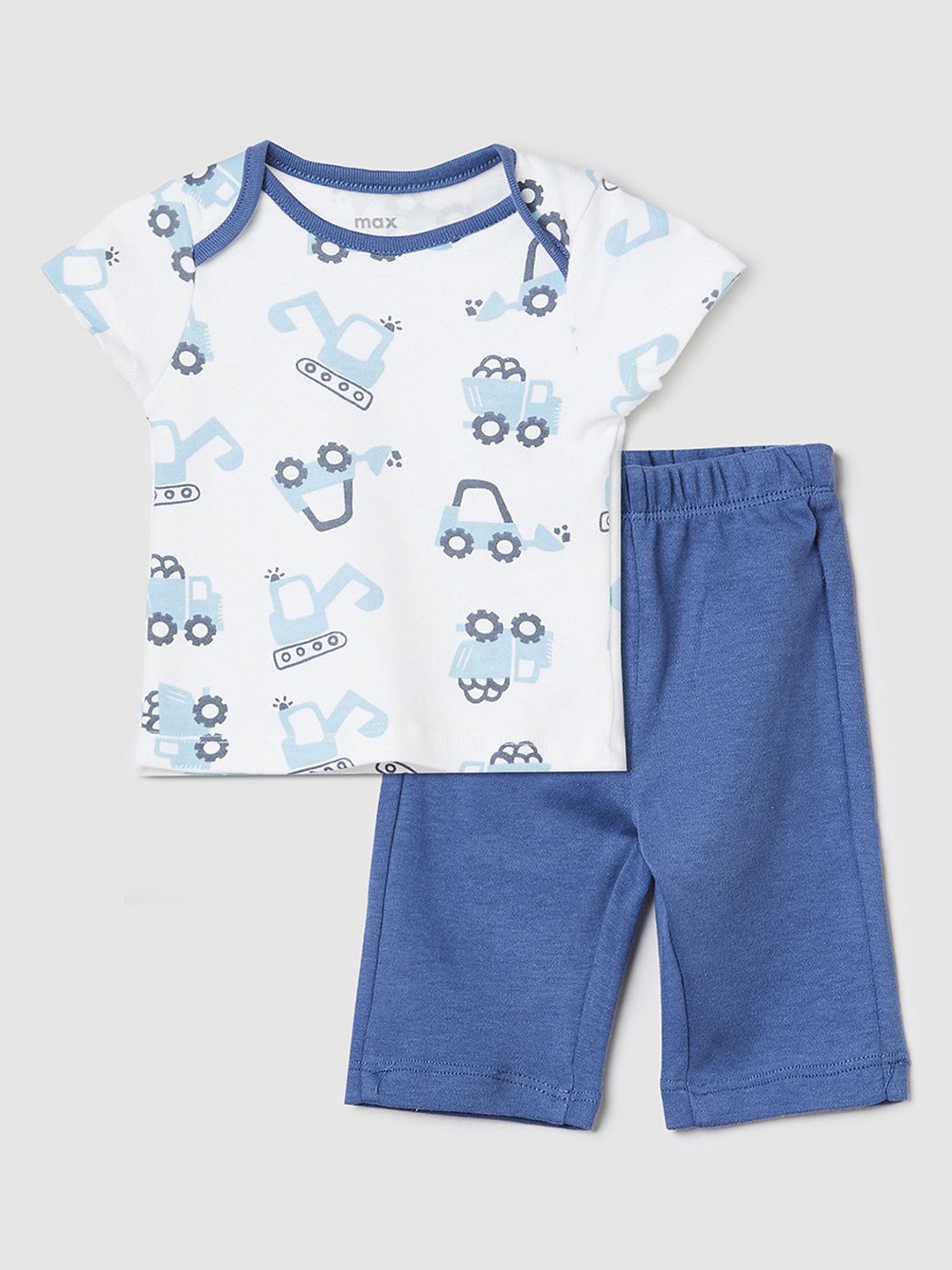 

max Boys Blue & White Printed Pure Cotton Night suit