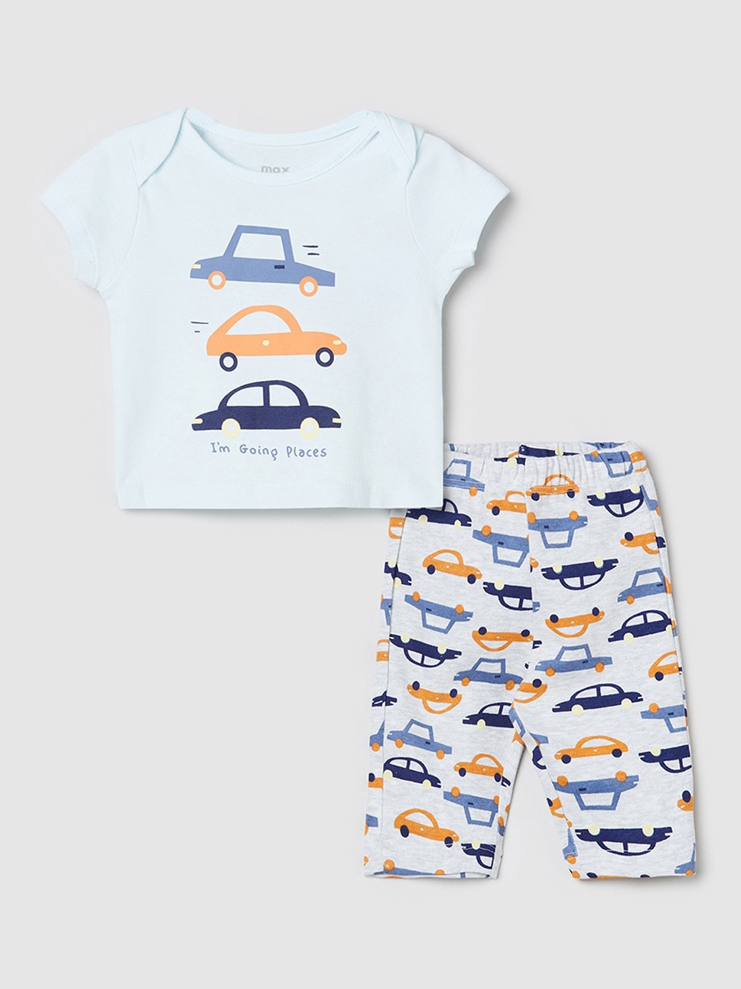 

max Boys Blue & Peach-Coloured Printed Night suit